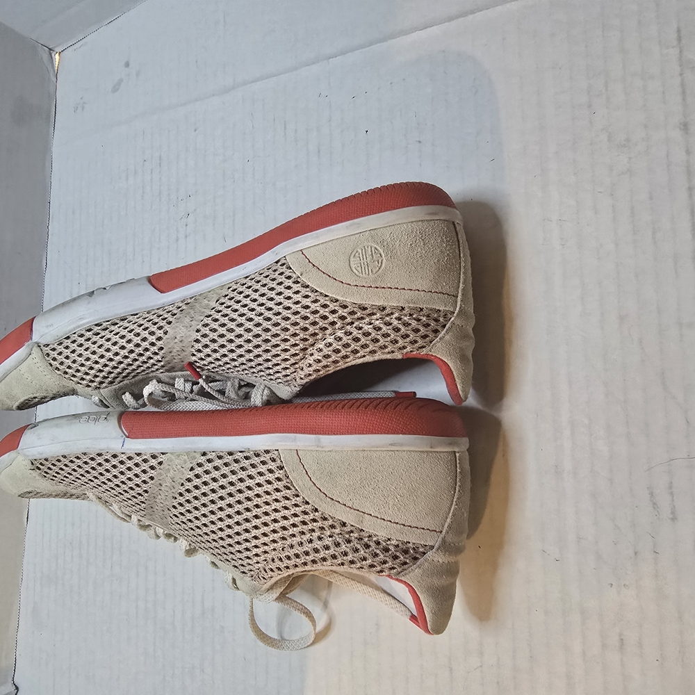 Beige and Red Mesh Sneakers